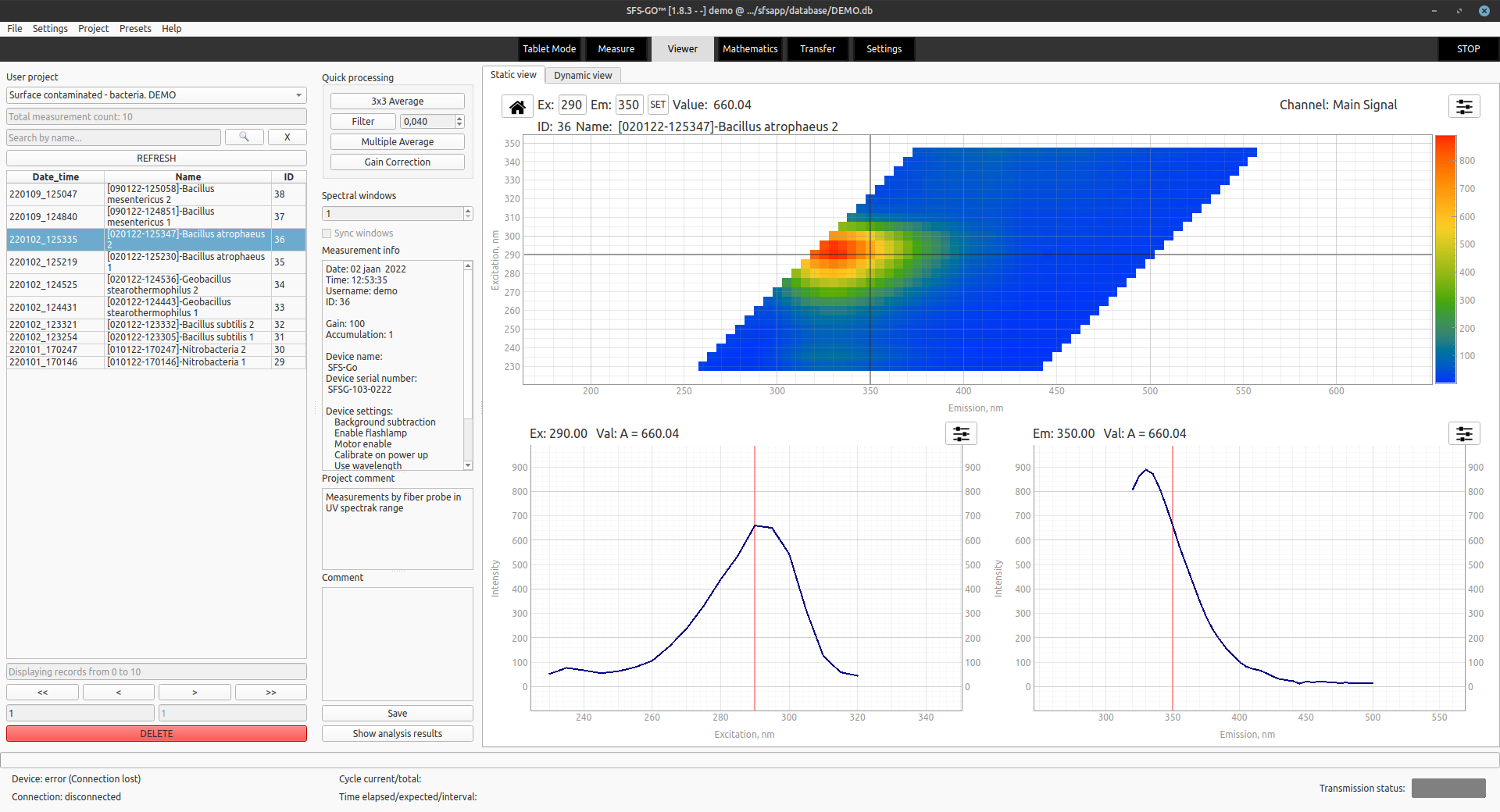 Browse the database and view the detailed spectrum data
